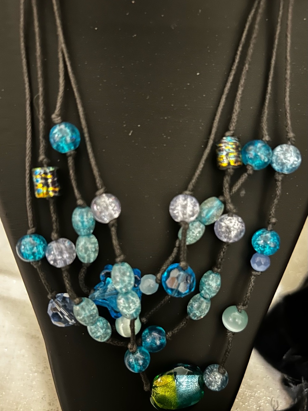 Multi-Strand Blue Glass Bead Necklace - Unbranded